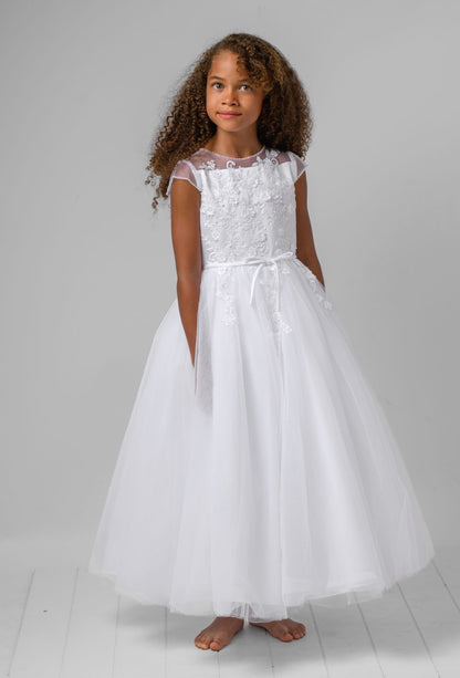 Lace top-tulle bottom communion dress