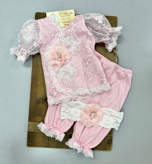 Katie Rose 2pc embroidered lace flowers  pants set