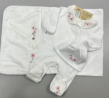 Baby Girl’s Take me home set.white with embroidered flowers  V22 06 258-1