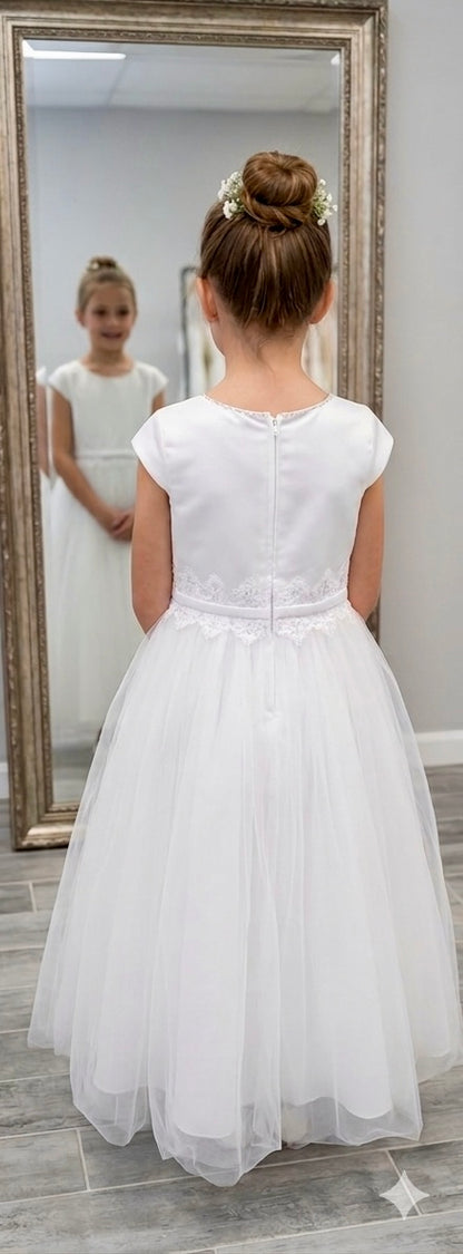 White First Communion Dress with Tulle Skirt