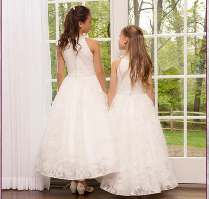 Halter embroidered lace communion Dress