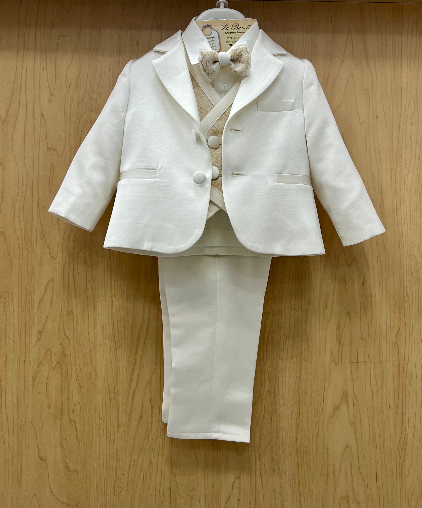 Light Ivory & Gold 6pc Christening suit with Brocaded vest