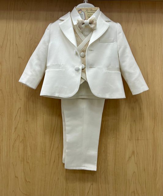 Light Ivory & Gold 6pc Christening suit with Brocaded vest