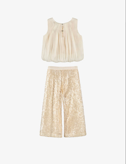Girls ivory chiffon top & sequence Lace pants