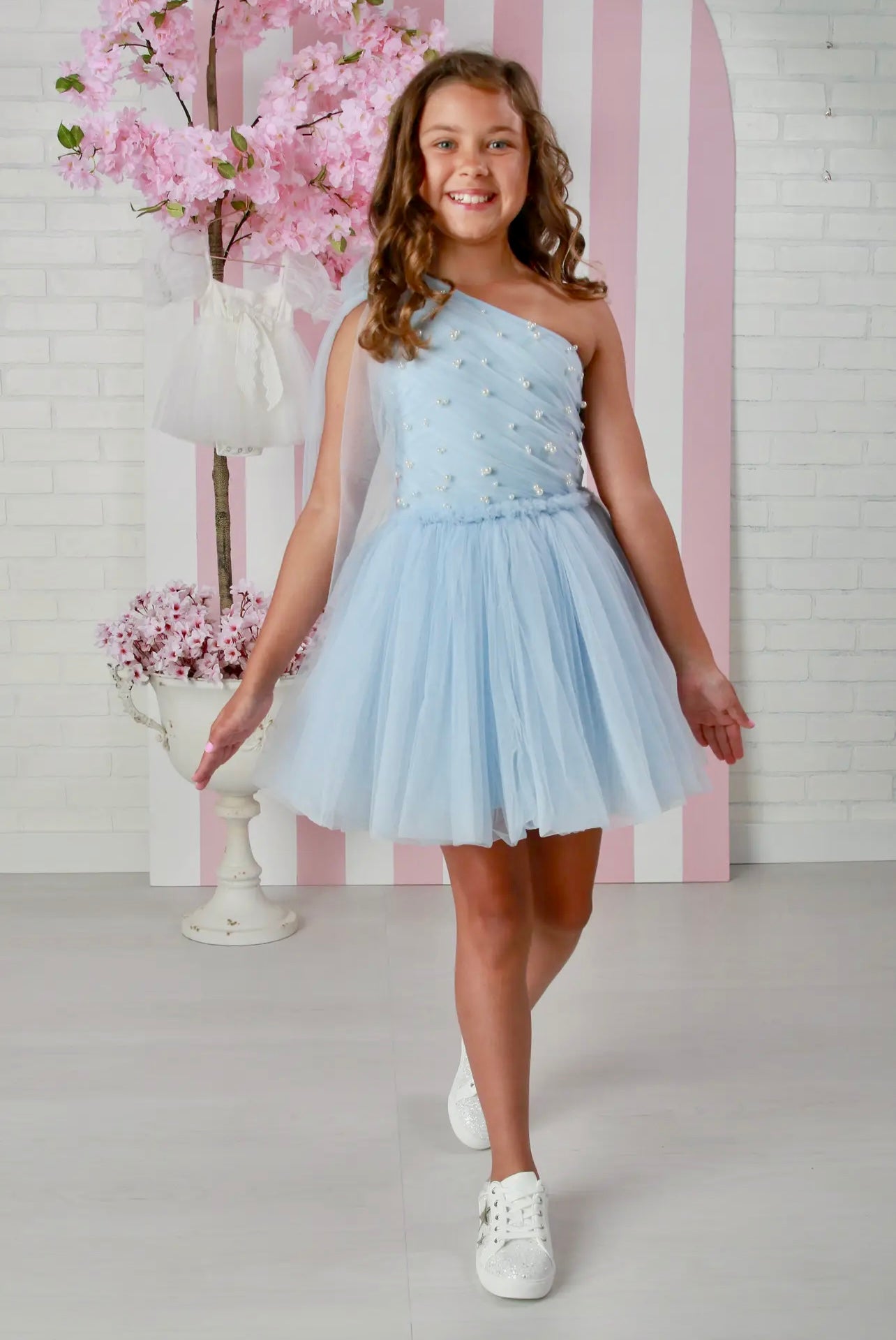 Cecile powder blue one shoulder Dress