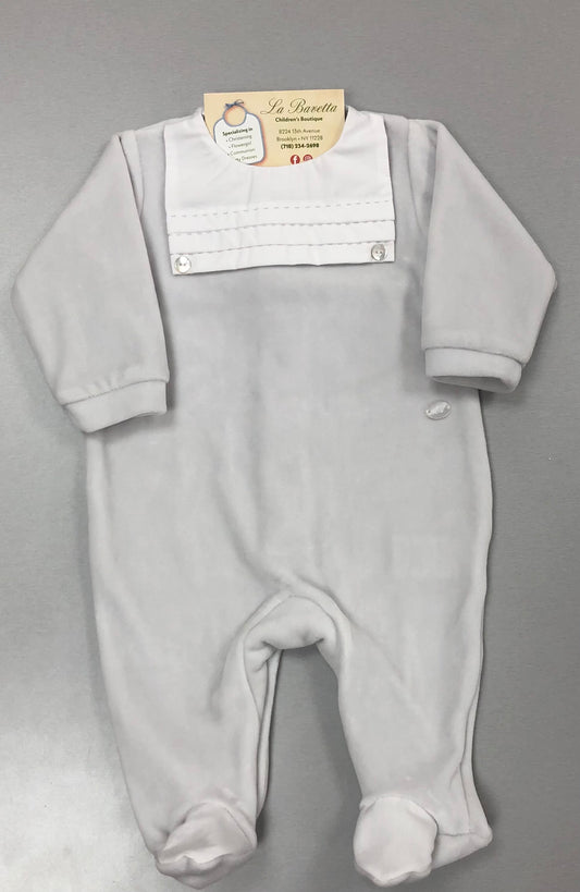 Light Grey Velour Onsie Romper w/white neckline
