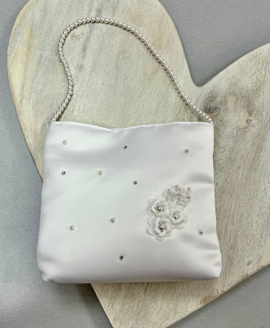 Satin communion purse with 3D side flowers