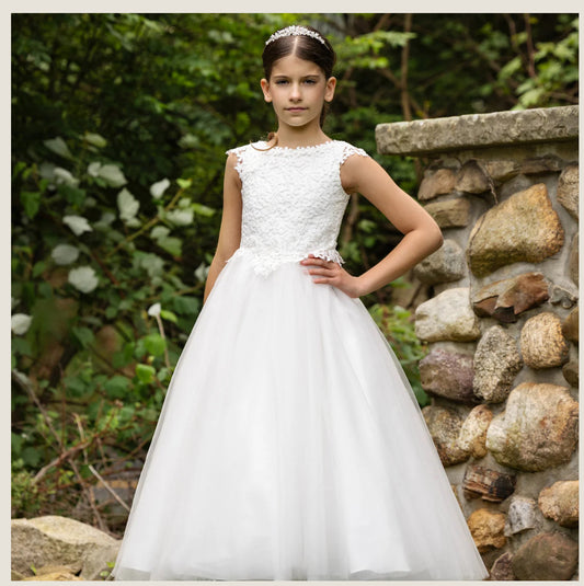 Diamond White Cap Sleeve Venise Lace
Communion Dress