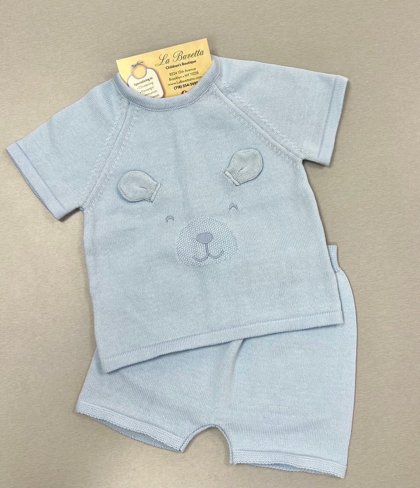 Baby Blue Knit Bear Two-Piece Set
