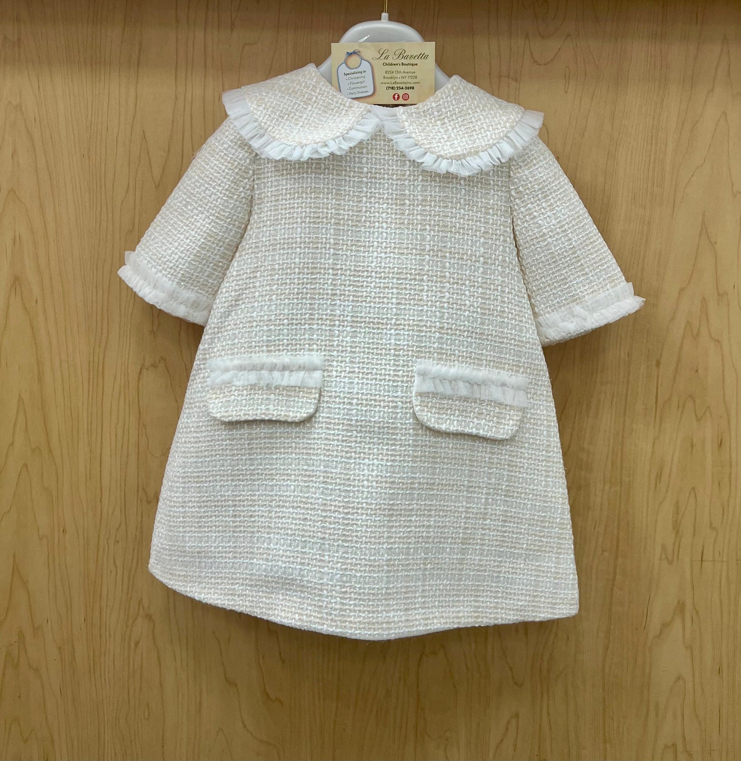 Girls Tweed Dress with Peter Pan Collar Made In Italy
