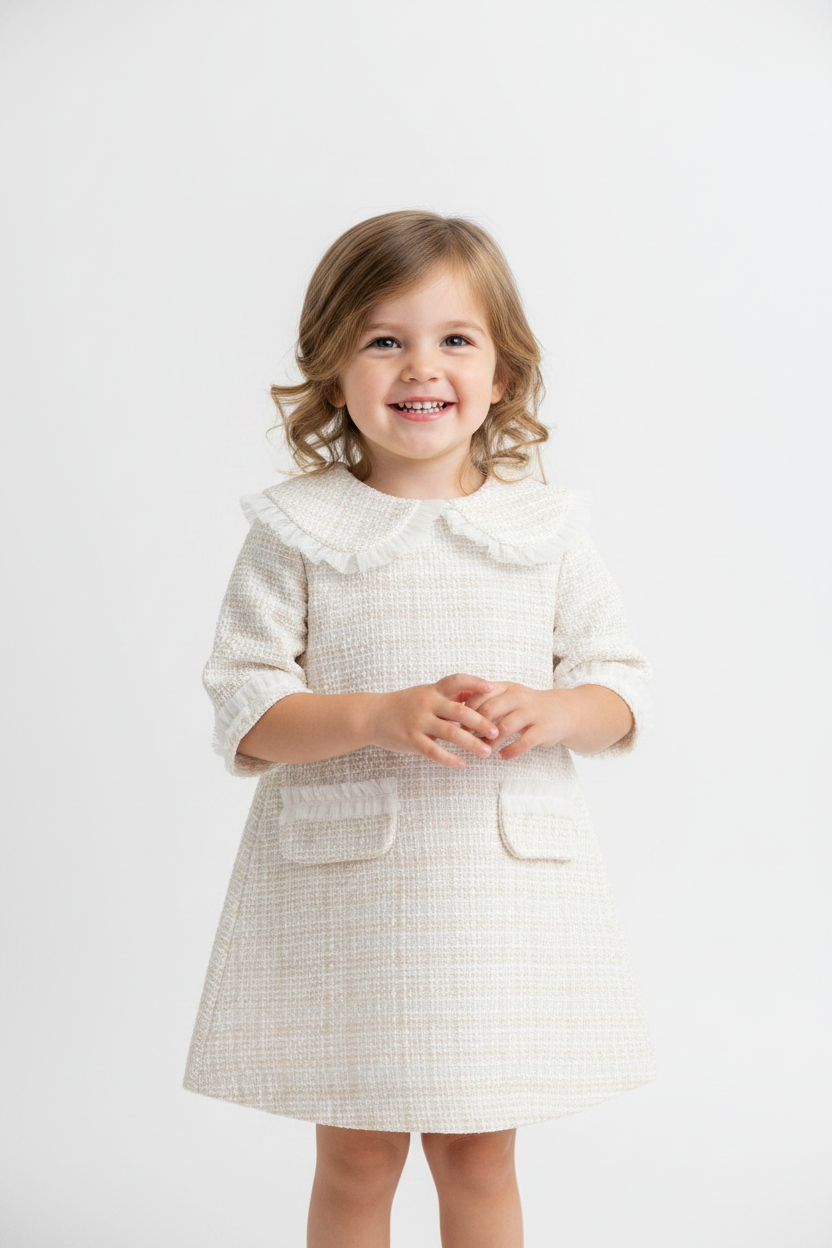 Girls Tweed Dress with Peter Pan Collar Made In Italy
