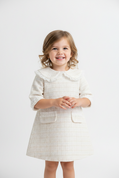 Girls Tweed Dress with Peter Pan Collar Made In Italy