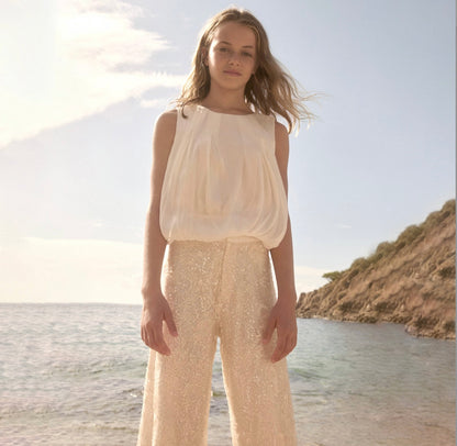 Girls ivory chiffon top & sequence Lace pants