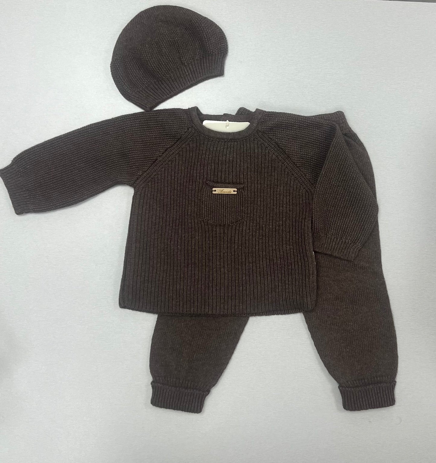 Baby Ribbed Knit 3-Piece Set – Chocolate Brown