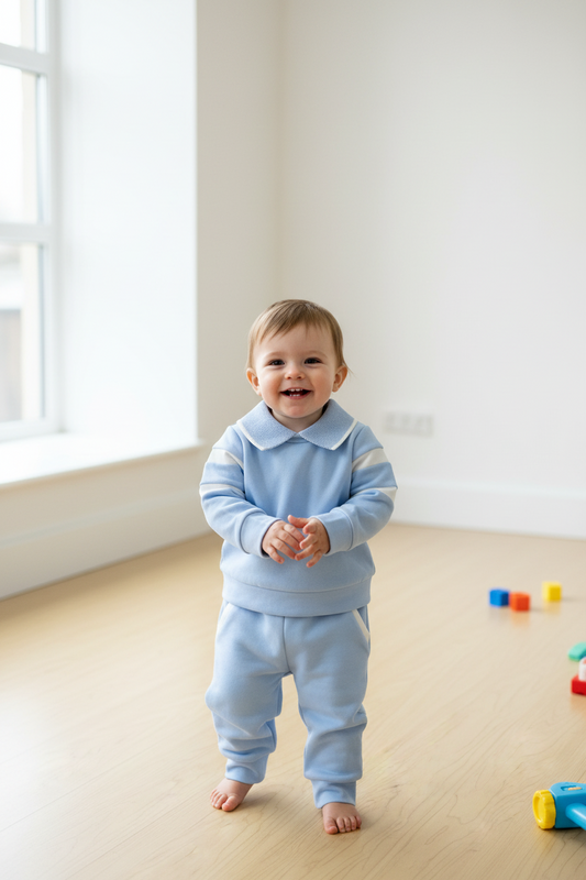 Powder Blue & Ivory  Soft jogger  suit Made In Italy