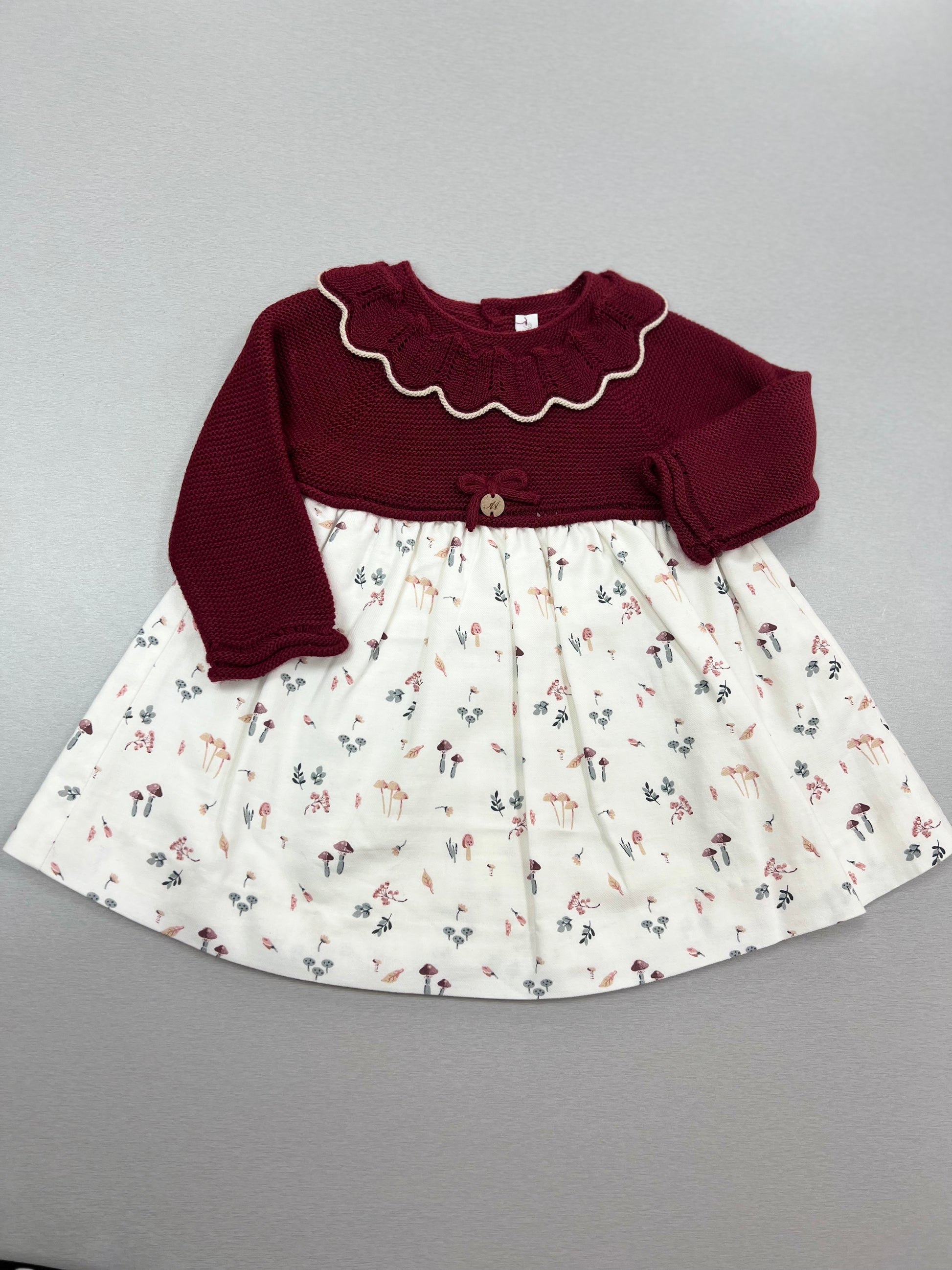 Burgundy & ivory cotton knit Baby dress labavettainc Burgundy & ivory cotton knit Baby dress labavettainc