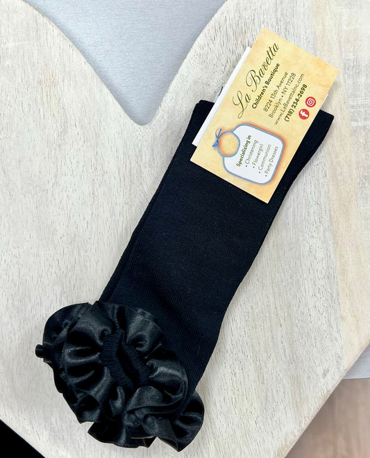 Black nee high socks with satin ruffle