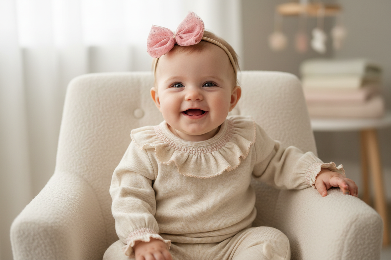 Cream Baby Girls soft pants set with Blush pink accents