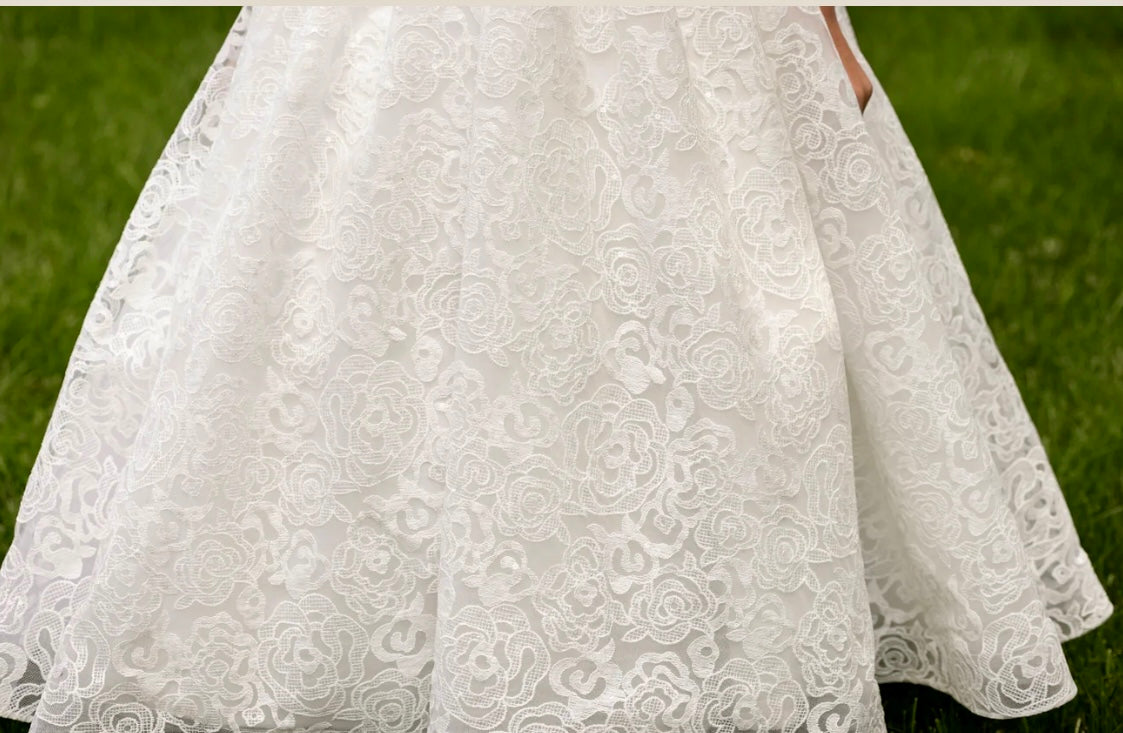 Communion Dress With Rose Design all over lace with beading