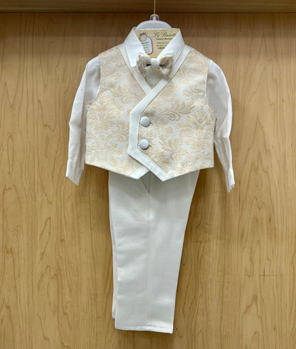 Light Ivory & Gold 6pc Christening suit with Brocaded vest