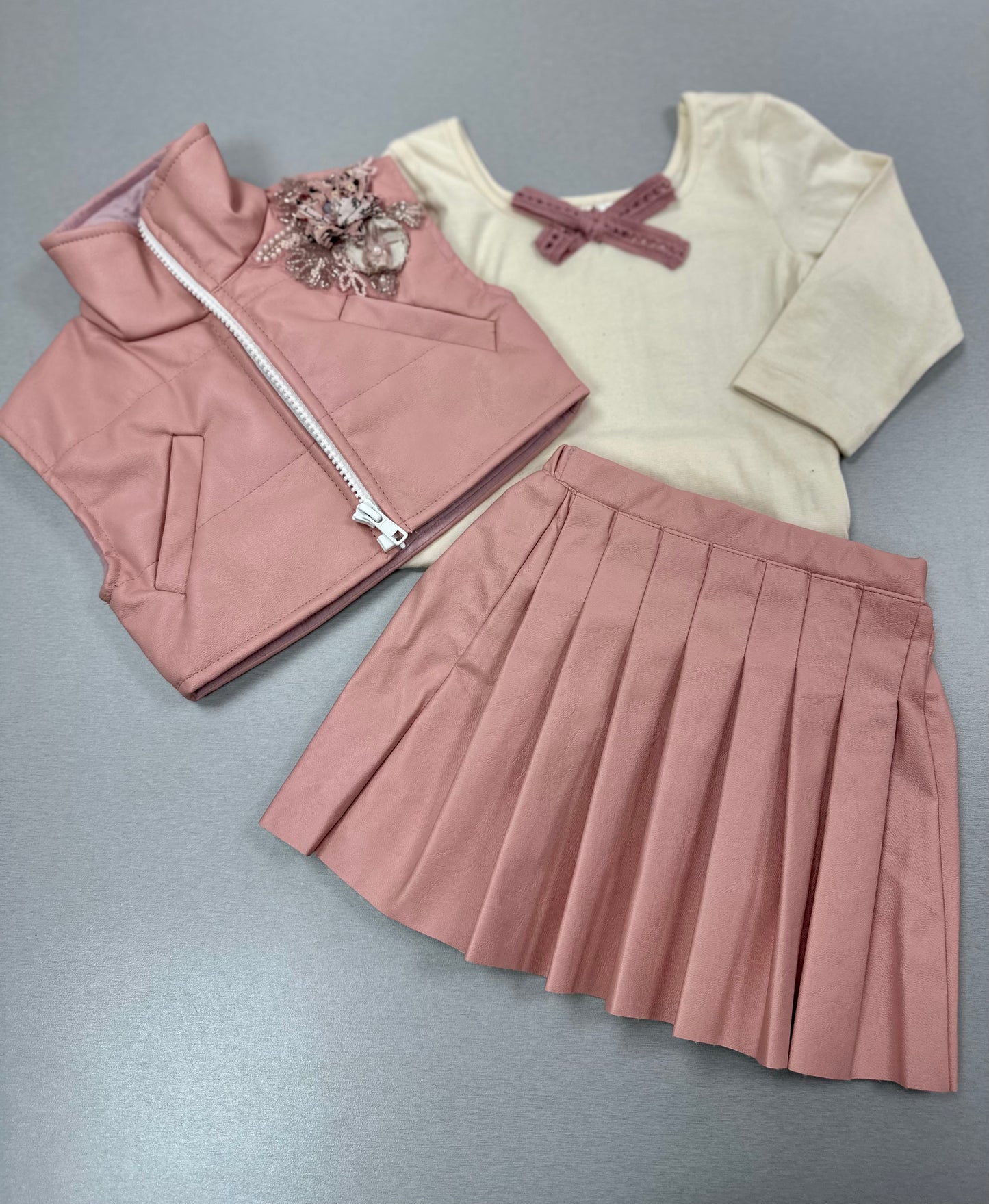 Pink pleather skirt set