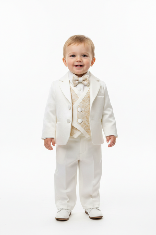 Light Ivory & Gold 6pc Christening suit with Brocaded vest