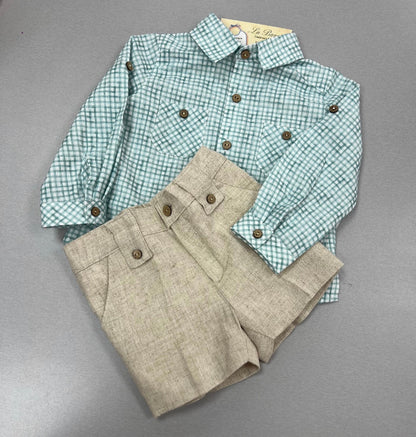 Boys' Mint Gingham Shirt & Shorts Set