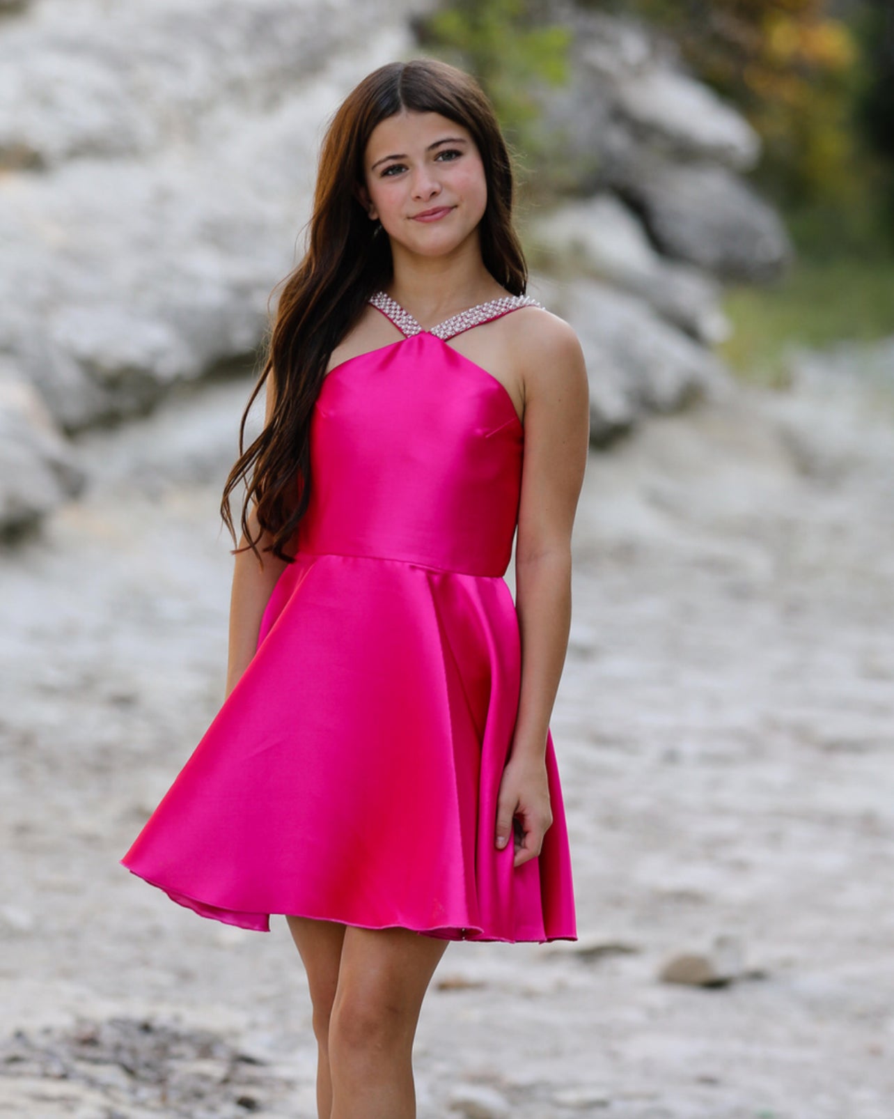 Pink sleeveless A-Line Dress, Kira Fushia