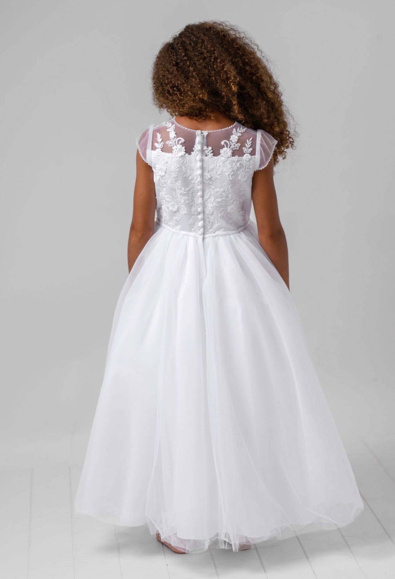 Lace top-tulle bottom communion dress