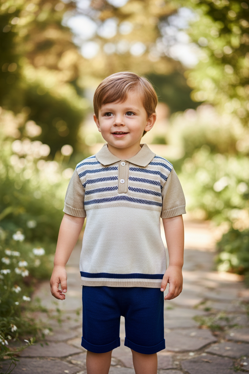 Boys Knit Polo & Shorts Set Made In Italy