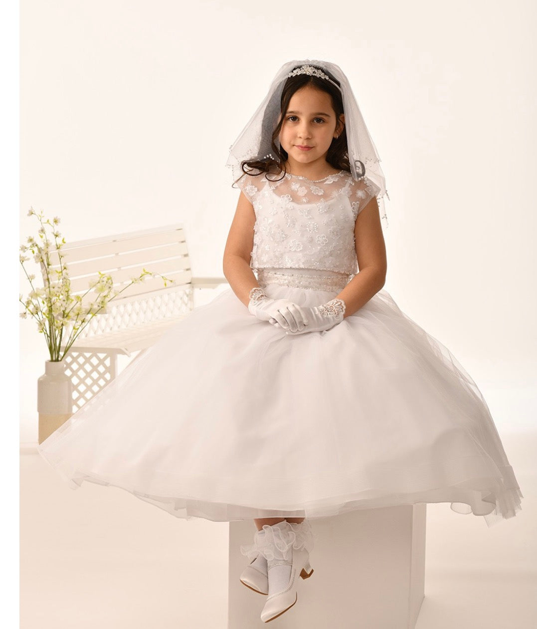 Communion Dress with 3D flower lace bolero