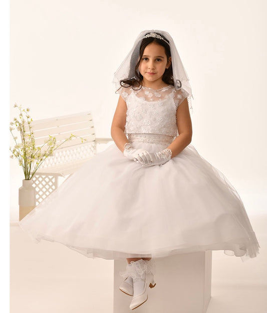 Communion Dress with 3D flower lace bolero