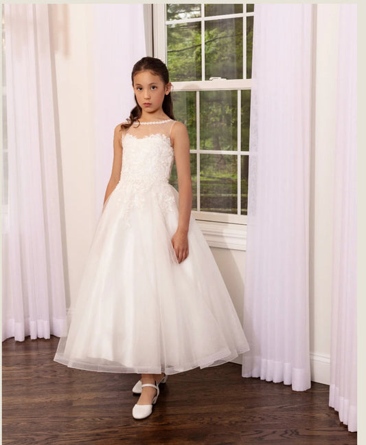 Sheer neckline communion Dress