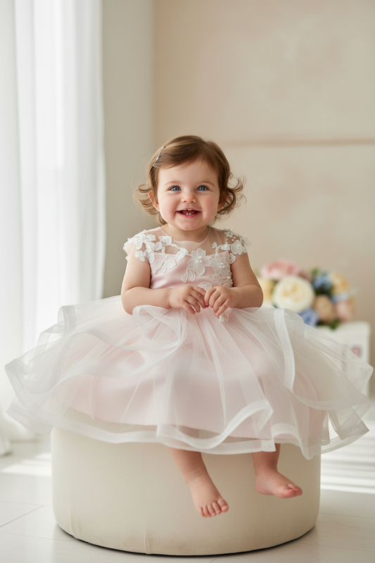 Girls pink& white party Dress Y9011071