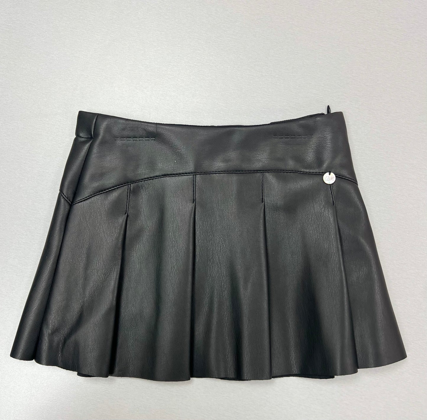 Black leather skirt set with white top DK405