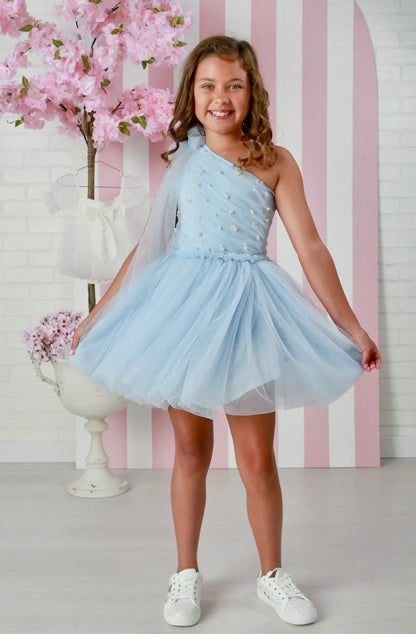 Cecile powder blue one shoulder Dress