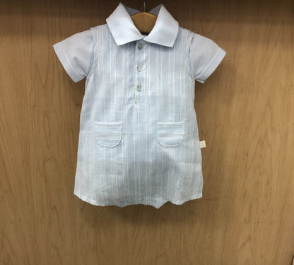 Baby boy powder blue and white striped  romper