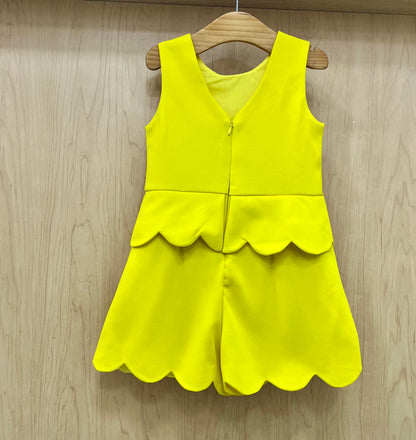 Girls shorts Crepe Yellow Jumpsuit with 3D Flower