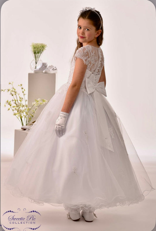 First Communion Dress - Lace Bodice with Bow Detail