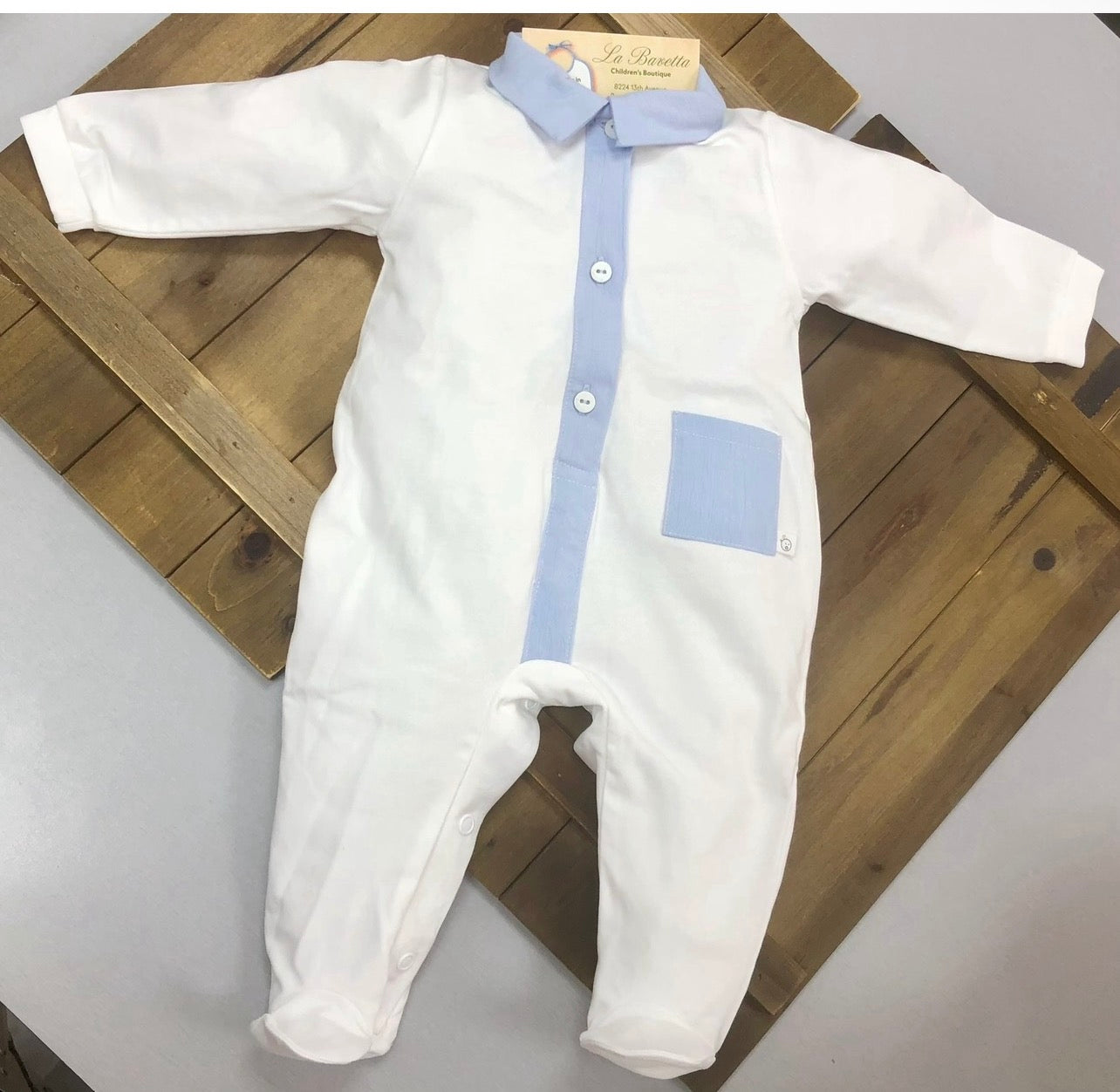 Baby Boy White & Blue cotton  Romper