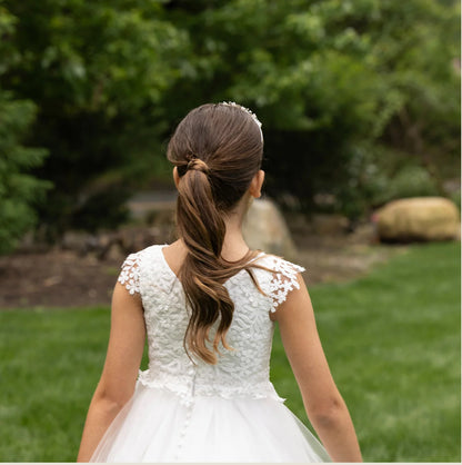 Diamond White Cap Sleeve Venise Lace
Communion Dress