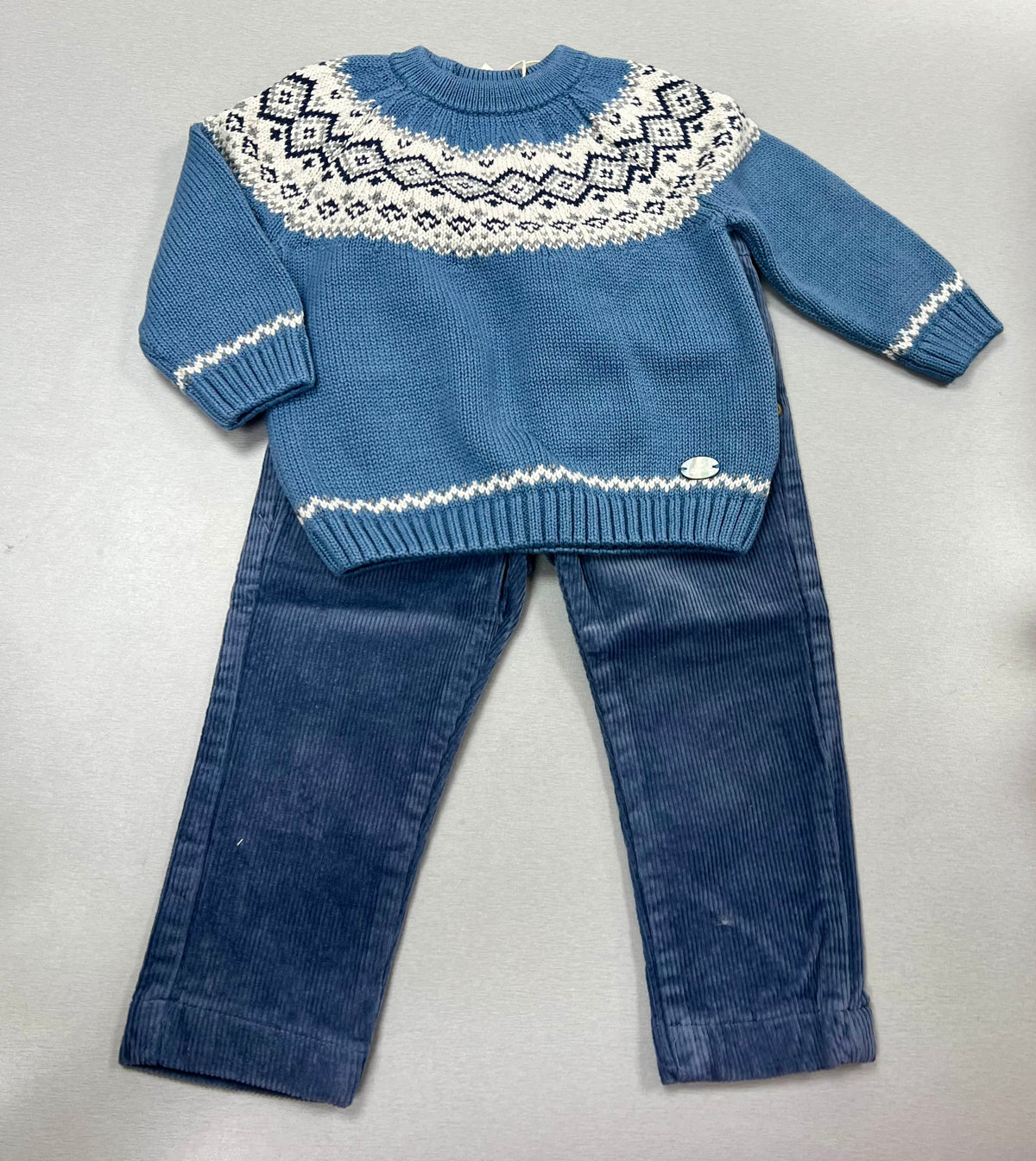 Boys’ Blue Fair Isle Sweater & Corduroy Pants Set