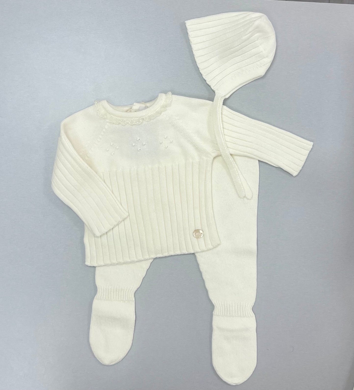 Baby Ribbed Knit 2-Piece Set with Bonnet – Ivory