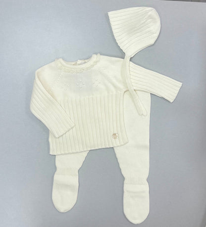 Baby Ribbed Knit 2-Piece Set with Bonnet – Ivory