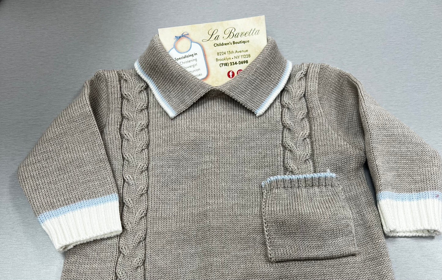 Bimbalo 6763 Beige with trimming Blue romper 4pc take me home set