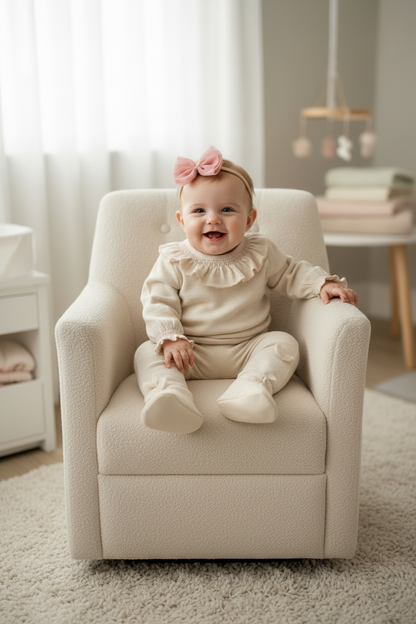 Cream Baby Girls soft pants set with Blush pink accents