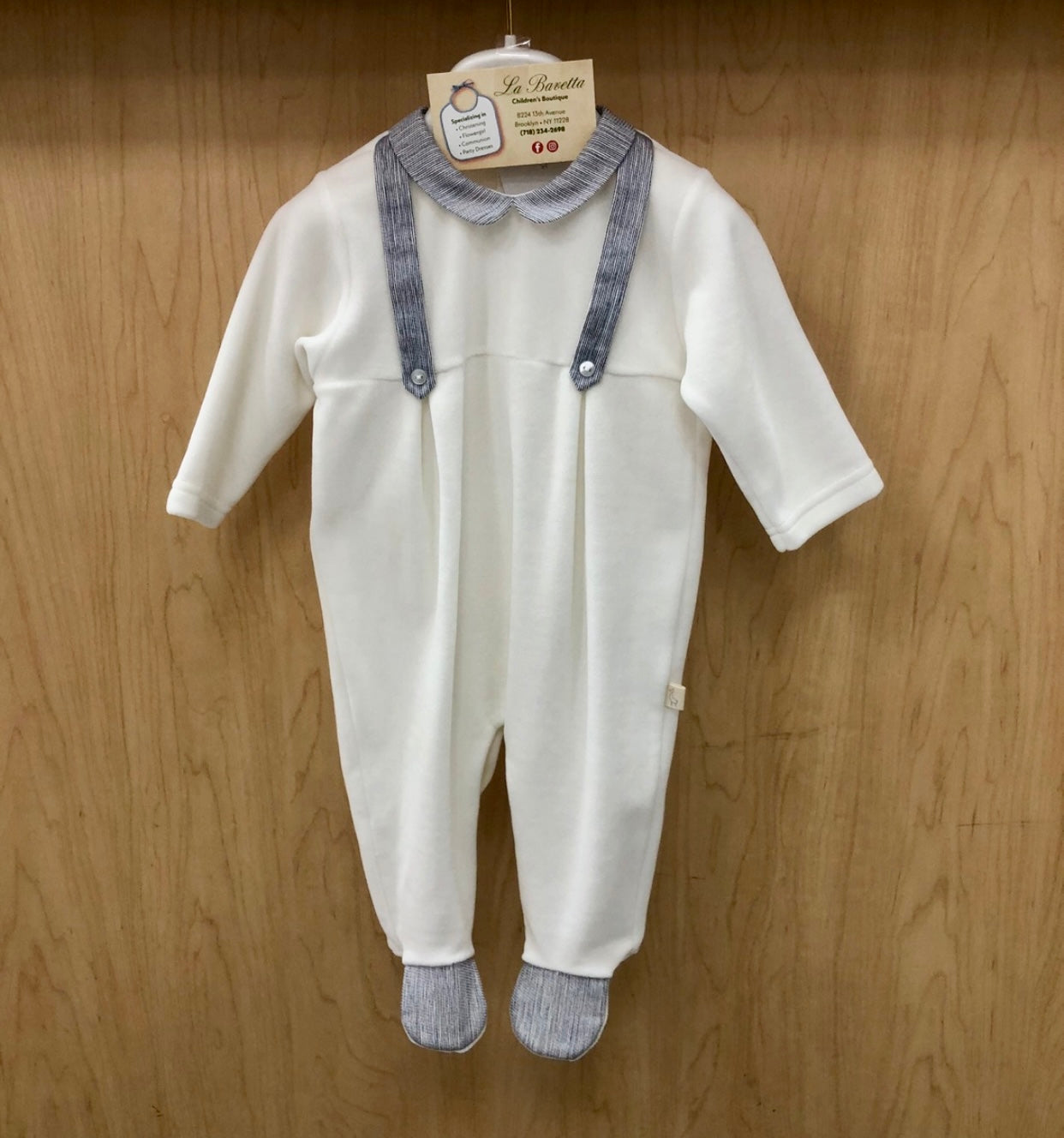 Light Ivory with navy & ivory suspense Onsie romper