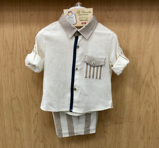 Beige linen boys shorts set made in Italy