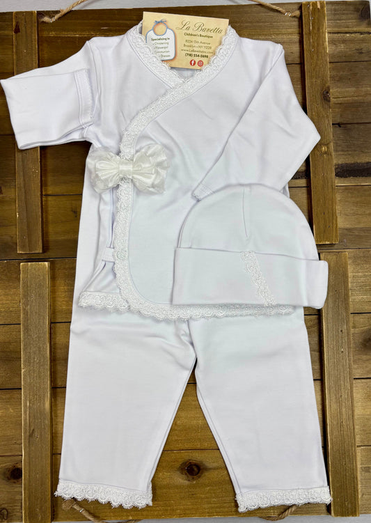 Baby Girl 3-Piece Take-Home Set with Lace Trim & Bow