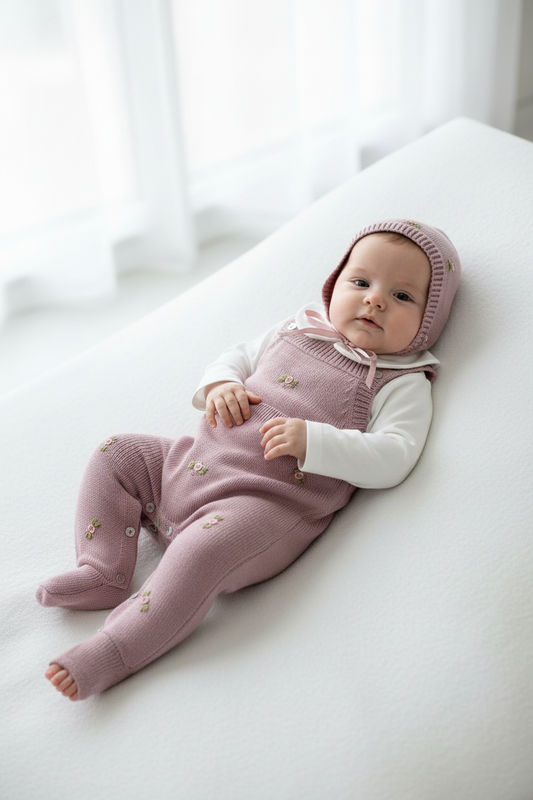 Rococa - Embroidered Mauve Knit Romper Gift Set